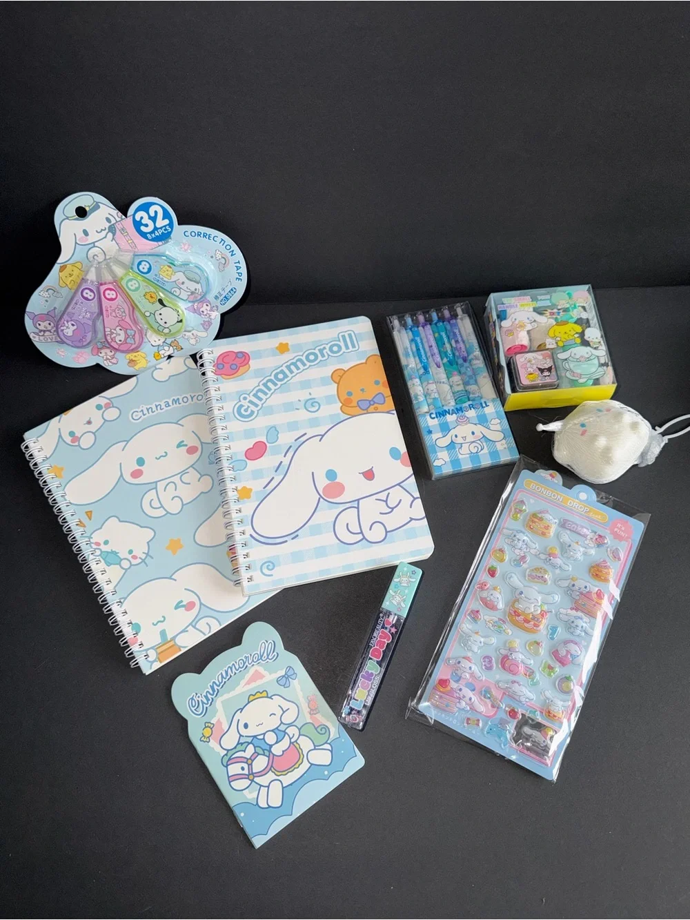 Sanrio Cinnamoroll Stationary Bundle notepads pens correction tape stamp set